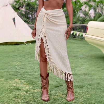 Asymmetrischer Fransen-Sarong-Rock für Frauen - Amaya