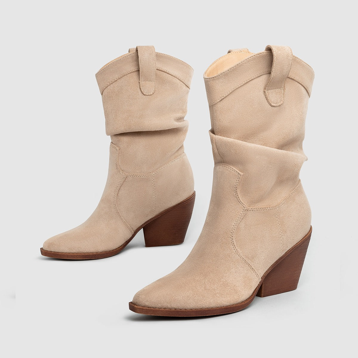 Damenstiefel aus synthetischem Wildleder mit mittlerem Absatz im Westernstil - Liora