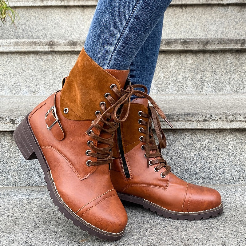 Damen-Schnürstiefel Kunstleder halbhoher, robuster Stil - Thalia