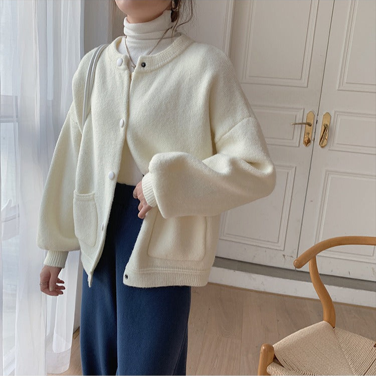Damen Strickjacke Rundhalsausschnitt Druckknopfverschluss - Clémence