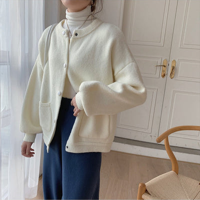 Damen Strickjacke Rundhalsausschnitt Druckknopfverschluss - Clémence