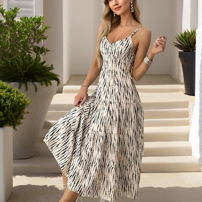 Midikleid mit dünnen Trägern und Druck - Noelia