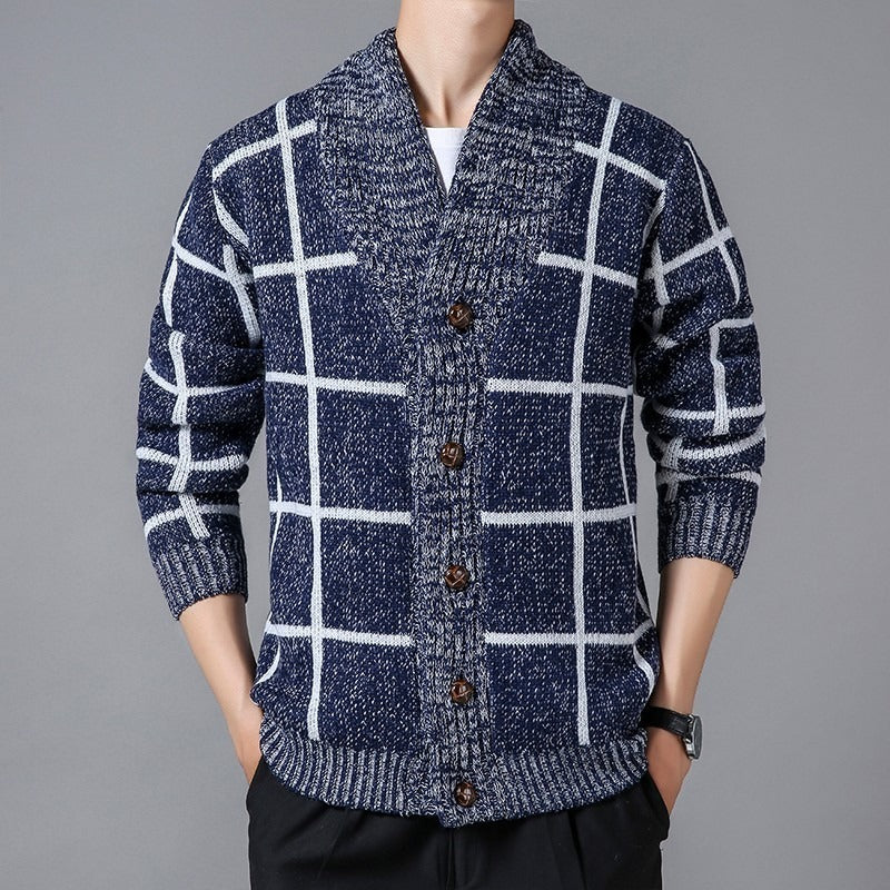 Karierte Strickjacke mit Revers - Adrien