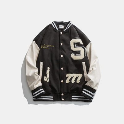 Unifarbene Herrenjacke mit gestickten Aufnähern - Leo