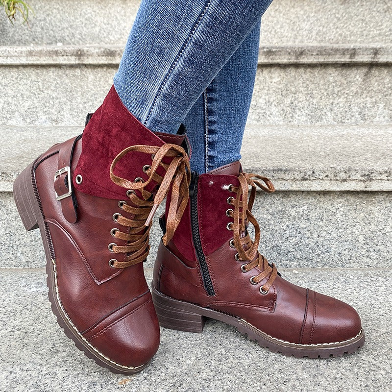 Damen-Schnürstiefel Kunstleder halbhoher, robuster Stil - Thalia