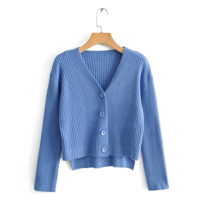 Damen Rippenstrickjacke kurz geschnittener V-Ausschnitt - Marimar