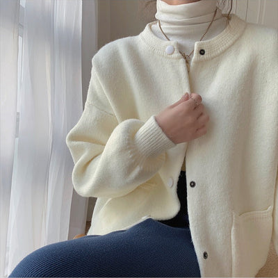 Damen Strickjacke Rundhalsausschnitt Druckknopfverschluss - Clémence