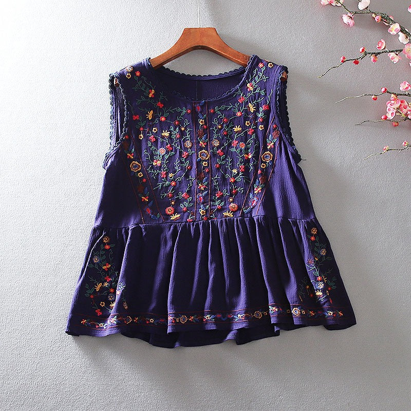 Ärmellose Bluse mit Blumenstickerei im Bohème-Stil - Alondra