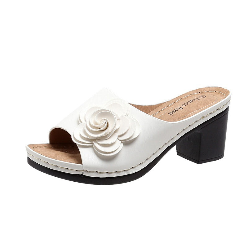 Damen Sandalen mit mittlerem Absatz und Blumenapplikationen Elegant - Noemí
