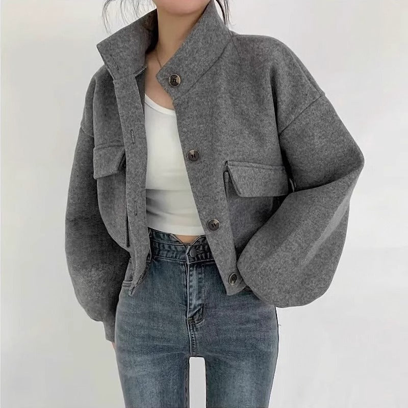 Graue kurze Wolljacke für Frauen - Mauwi
