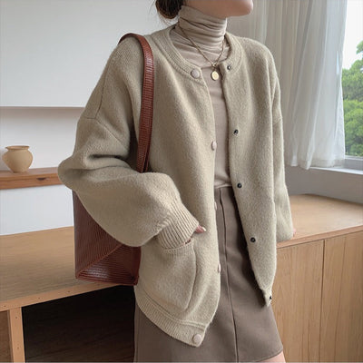 Damen Strickjacke Rundhalsausschnitt Druckknopfverschluss - Clémence