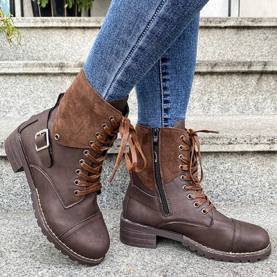 Damen-Schnürstiefel Kunstleder halbhoher, robuster Stil - Thalia