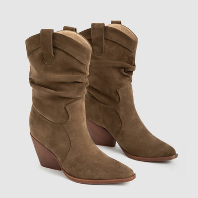 Damenstiefel aus synthetischem Wildleder mit mittlerem Absatz im Westernstil - Liora