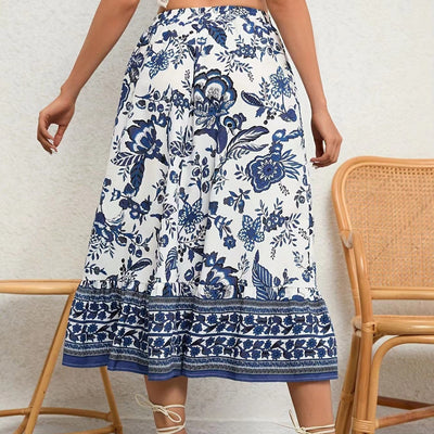 Damen-Midirock aus Baumwolle mit Blumenmuster und ausgestelltem Schnitt - Brigitte
