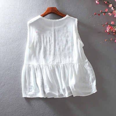 Ärmellose Bluse mit Blumenstickerei im Bohème-Stil - Alondra