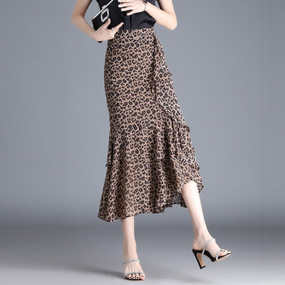 Damen-Midirock aus Chiffon mit Tiermotiv und Rüschen - Renata