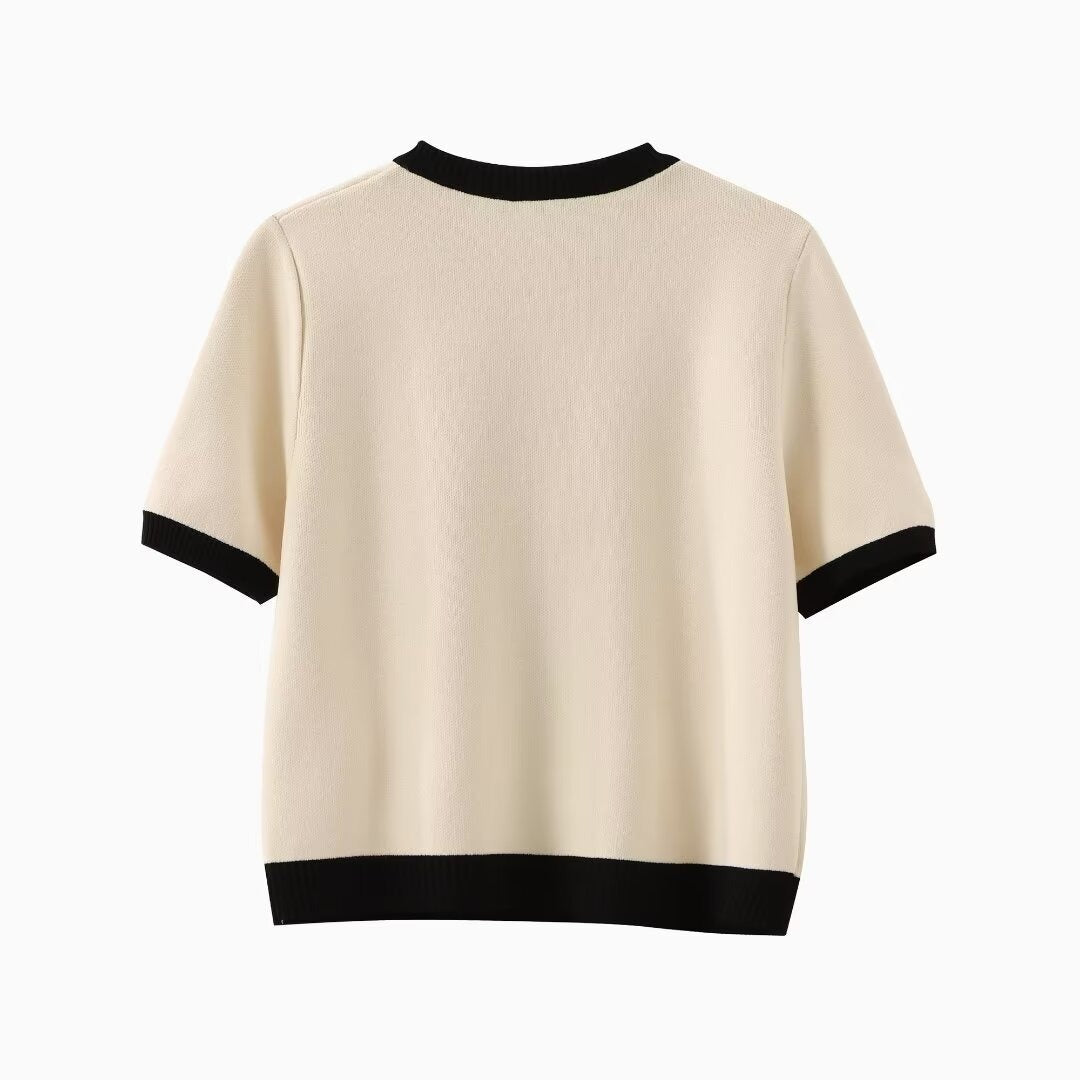 Kurzarm-Strickjacke in Kontrastfarbe für Frauen - Elodie