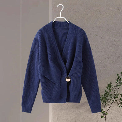 Damen Strickjacke mit Struktur und goldenen Knöpfen, raffinierter Stil - Ysaline