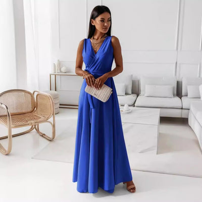 Langes ärmelloses ärmelloses Frauenkleid mit Kreuzausschnitt - Larissa
