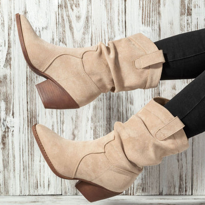 Damenstiefel aus synthetischem Wildleder mit mittlerem Absatz im Westernstil - Liora