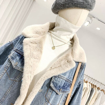 Damen-Jeansjacke in Übergröße mit Fleece-Futter - Maelis