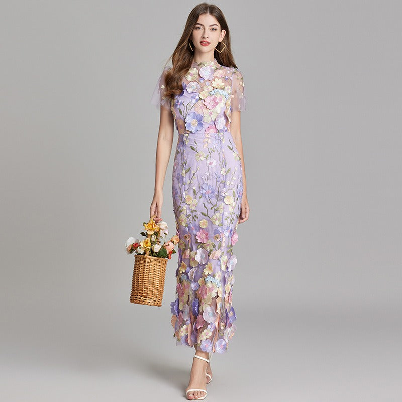 Besticktes florales langes Kleid Frau - Fiorella