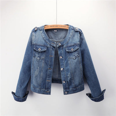 Damen-Jeansjacke, Rundhalsausschnitt, Fronttaschen - Hila