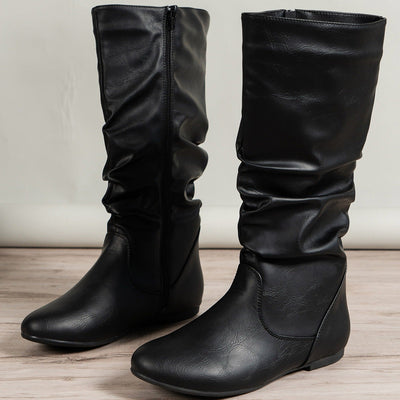 Flache High-Top-Stiefel mit seitlichen Raffungen - Rhea