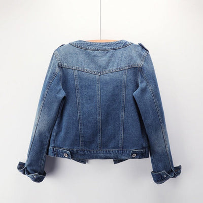 Damen-Jeansjacke, Rundhalsausschnitt, Fronttaschen - Hila