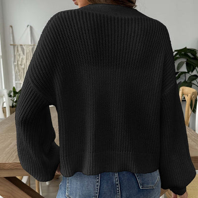 Damen Strickjacke mit V-Ausschnitt und Blumenstickerei mit Puffärmeln - Minerva