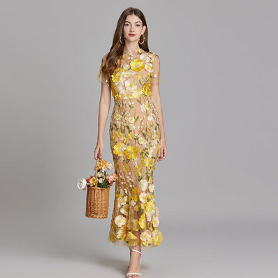 Besticktes florales langes Kleid Frau - Fiorella