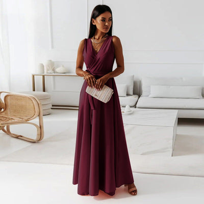 Langes ärmelloses ärmelloses Frauenkleid mit Kreuzausschnitt - Larissa
