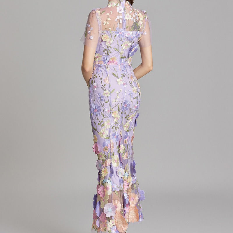 Besticktes florales langes Kleid Frau - Fiorella