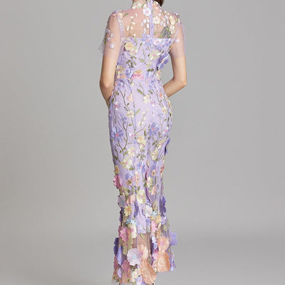 Besticktes florales langes Kleid Frau - Fiorella