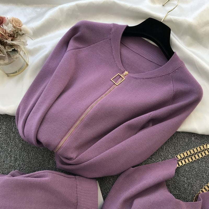 Damen Strickjacke Metallic Reißverschluss Rundhalsausschnitt - Nysse