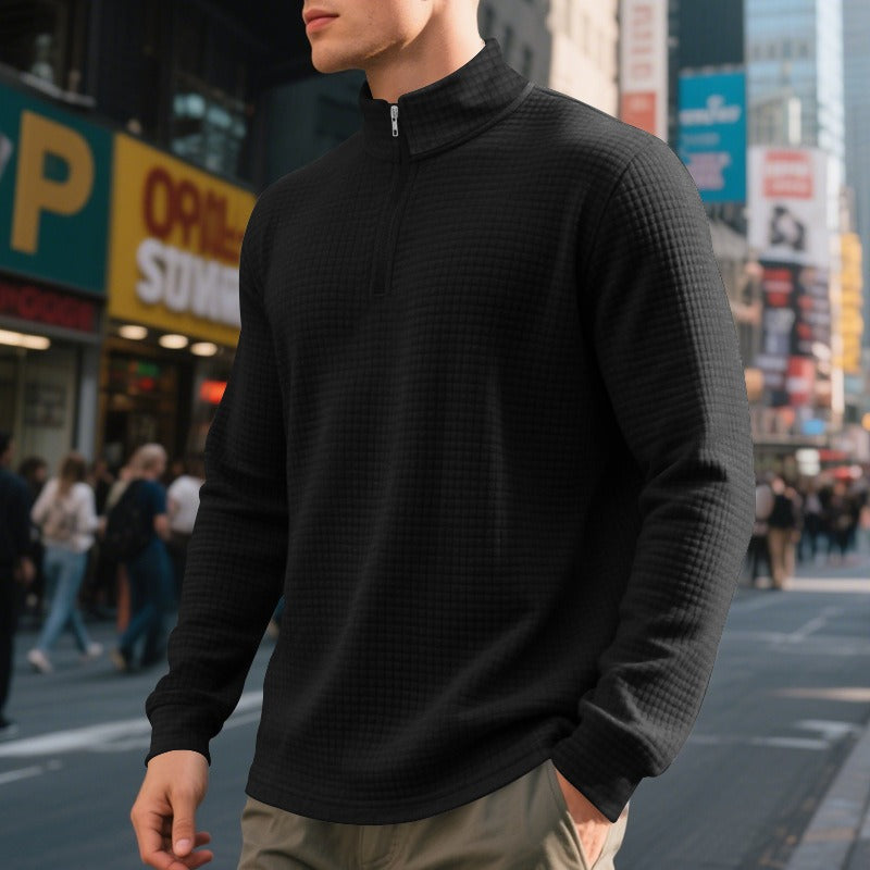 Herren Pullover mit halbem Reißverschluss und Waffelstruktur - Taren