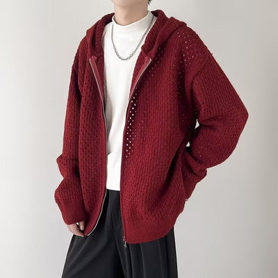 Durchbrochene Herrenstrickjacke mit Kapuze und Reißverschluss - Niro