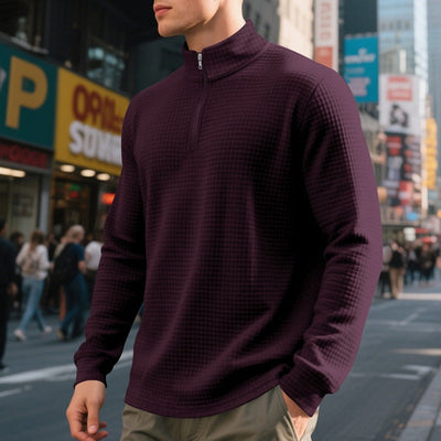 Herren Pullover mit halbem Reißverschluss und Waffelstruktur - Taren