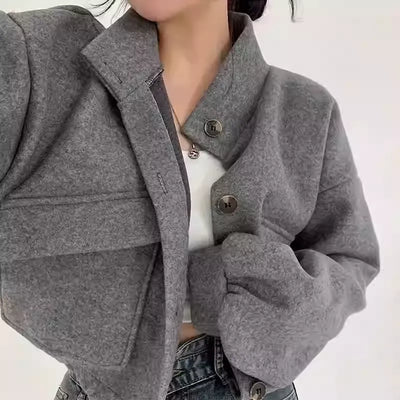 Graue kurze Wolljacke für Frauen - Mauwi