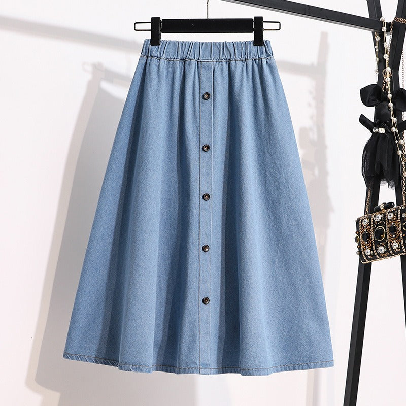 Damen Midirock Denim mit Gummizug in der Taille und Knöpfen - Renata