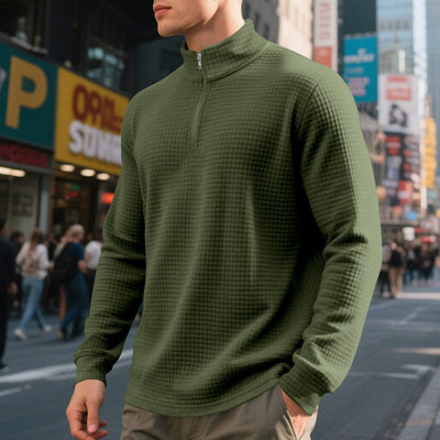 Herren Pullover mit halbem Reißverschluss und Waffelstruktur - Taren
