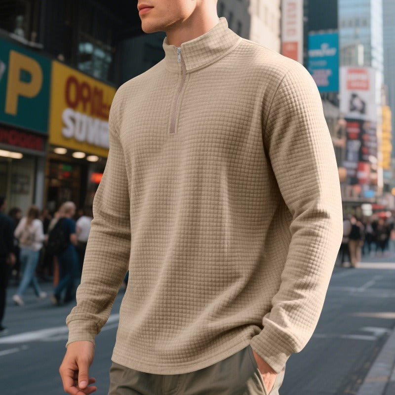 Herren Pullover mit halbem Reißverschluss und Waffelstruktur - Taren