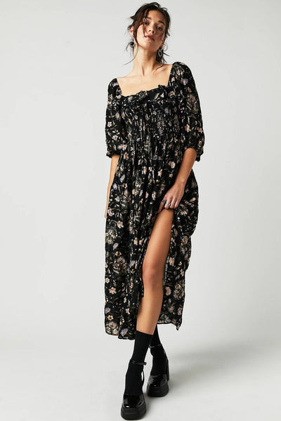 Samira - Bedrucktes Midikleid mit gerafftem Oberteil und Rüschen