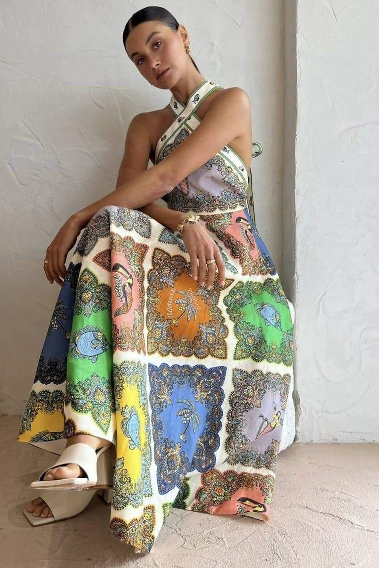 Janice - Bedrucktes Maxi-Halterkleid