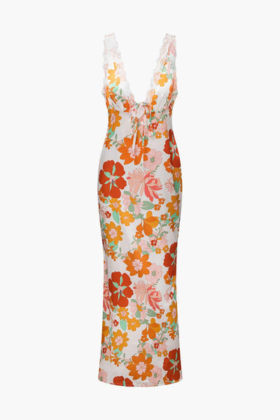 July - Bedrucktes Spitzen-Maxikleid mit V-Ausschnitt