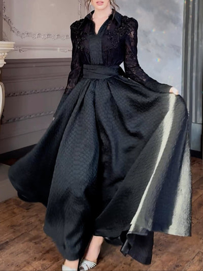 Perla - Perlenbesetztes Maxikleid mit Spitze und Patchwork