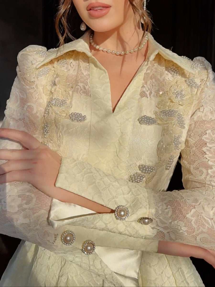 Perla - Perlenbesetztes Maxikleid mit Spitze und Patchwork