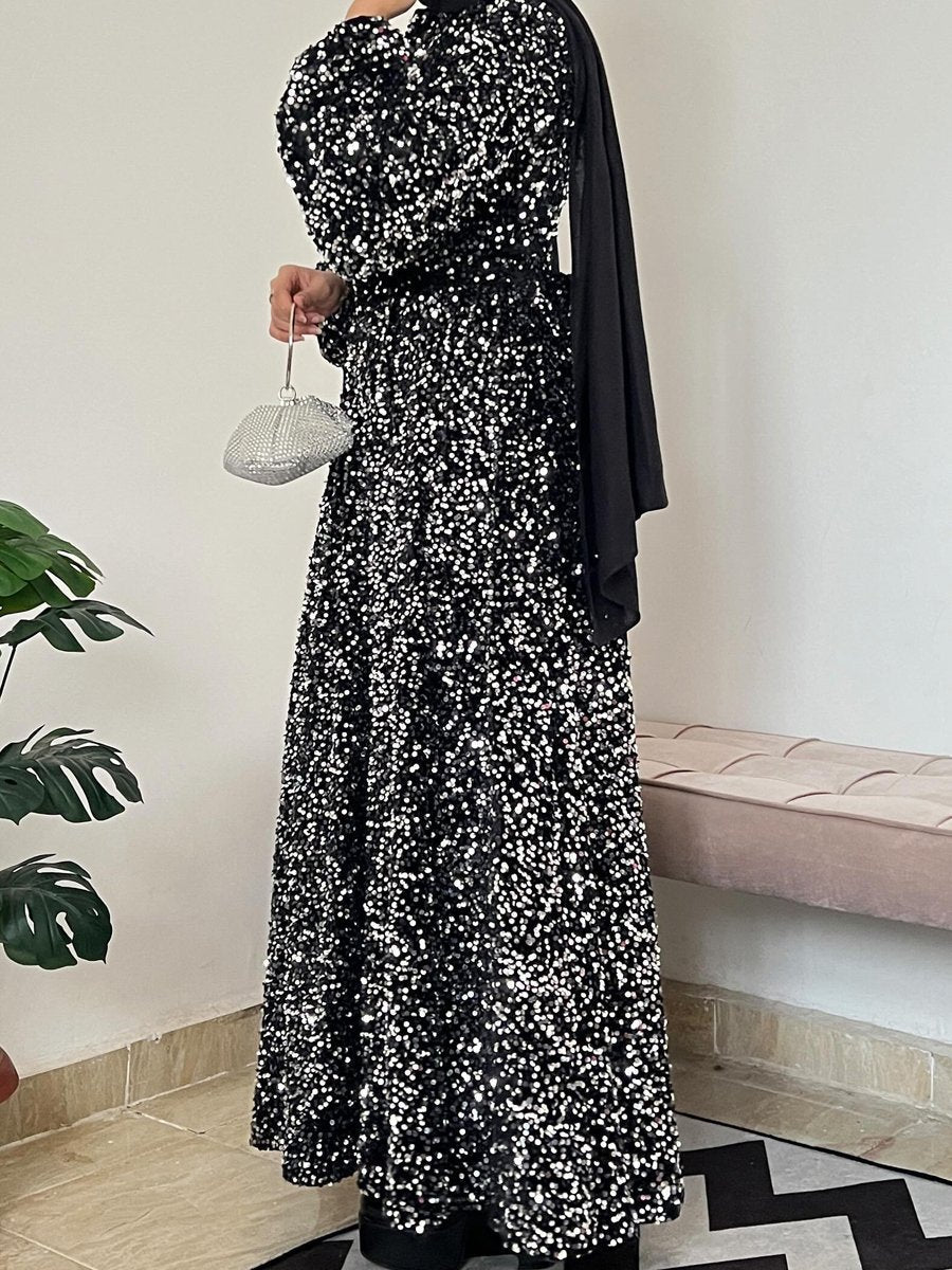 Natash - Langärmeliges Paillettenkleid mit Rundhalsausschnitt