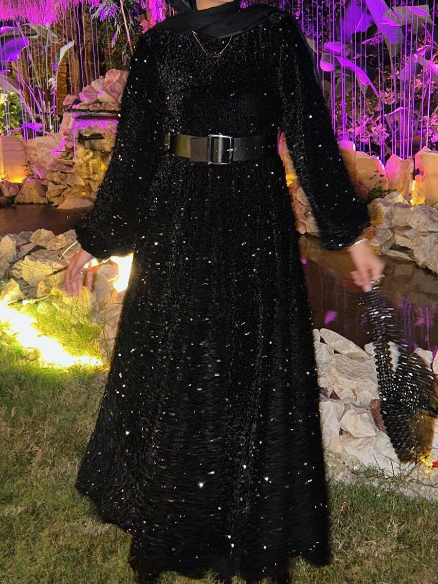 Natash - Langärmeliges Paillettenkleid mit Rundhalsausschnitt