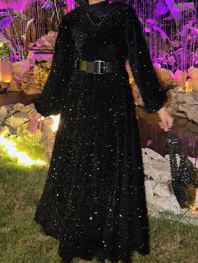 Natash - Langärmeliges Paillettenkleid mit Rundhalsausschnitt